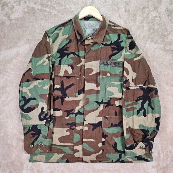 US Military Army Woodland Camouflage Combat Jacket Field Patch Mens Sz L Jungle - Picture 2 of 16